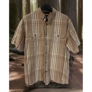 Carhartt Men's 105175 Loose Fit Midweight Short Sleeve Plaid Shirt Beige Size L
